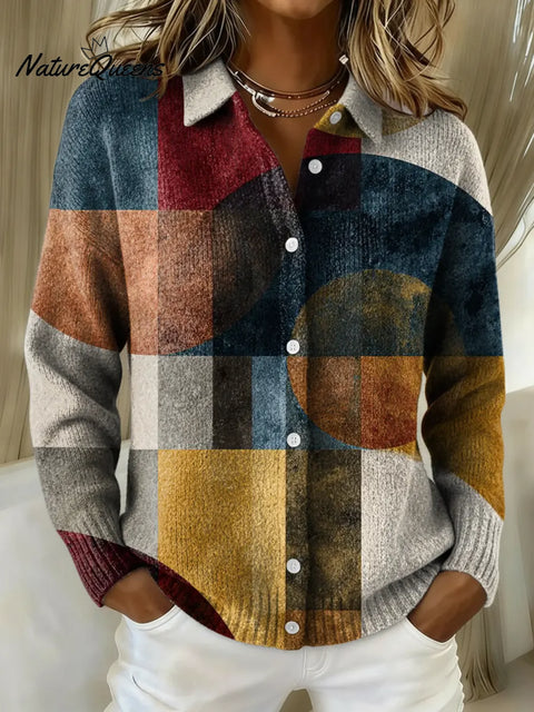 Women's Retro Art Geometry Printed Collared Sweater