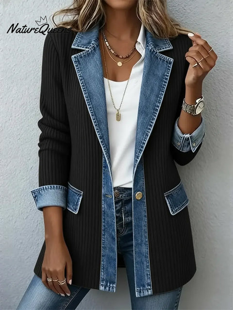 Knitted Patchwork Denim Casual Cotton Jacket