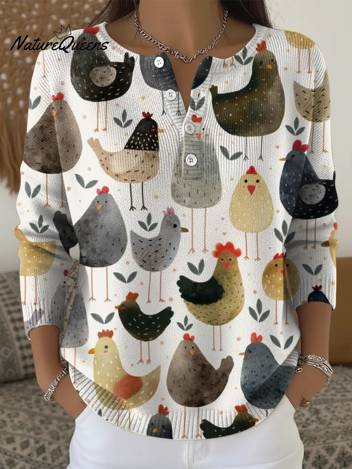 Women's Cute Chick Pattern Casual Sweater