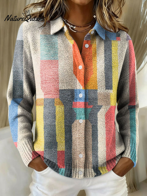 Women's Geometric Abstract Patchwork Pattern Art Print Cowl Neck Sweater
