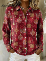 Women's Retro Red Christmas Printed Collared Sweater