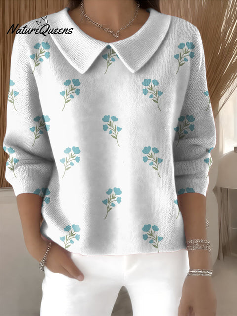 Elegant Floral Decorative Pattern Women's Casual Peter Pan Collar 3/4 Sleeve Sweater