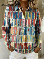 Women's Colorful Watercolor Stripes Collared Sweater