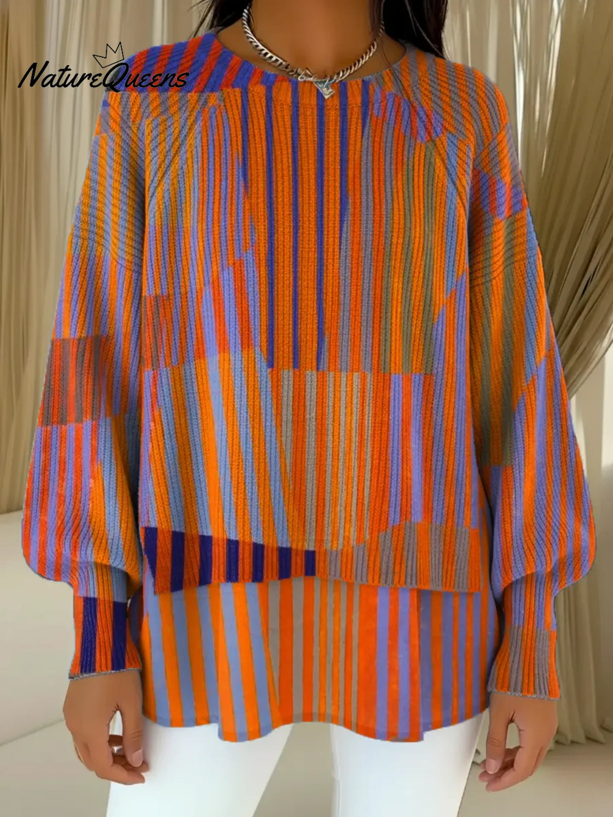 Women's Geometric Pattern Art Print Casual Knitted Sweater