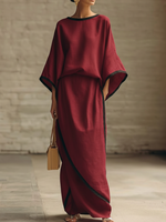 Elegant Irregular Linen Top And Skirt Two-piece Set