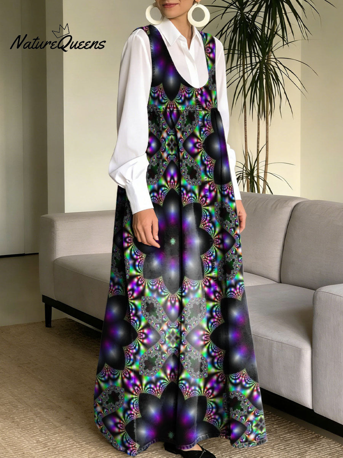 Visual Floral Decorative Patterns Women's Casual Square Collar No Sleeve Dress