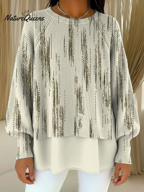 Women's Mottled Vertical Stripe Decorative Pattern Casual Round Collar Long Sleeve Sweater