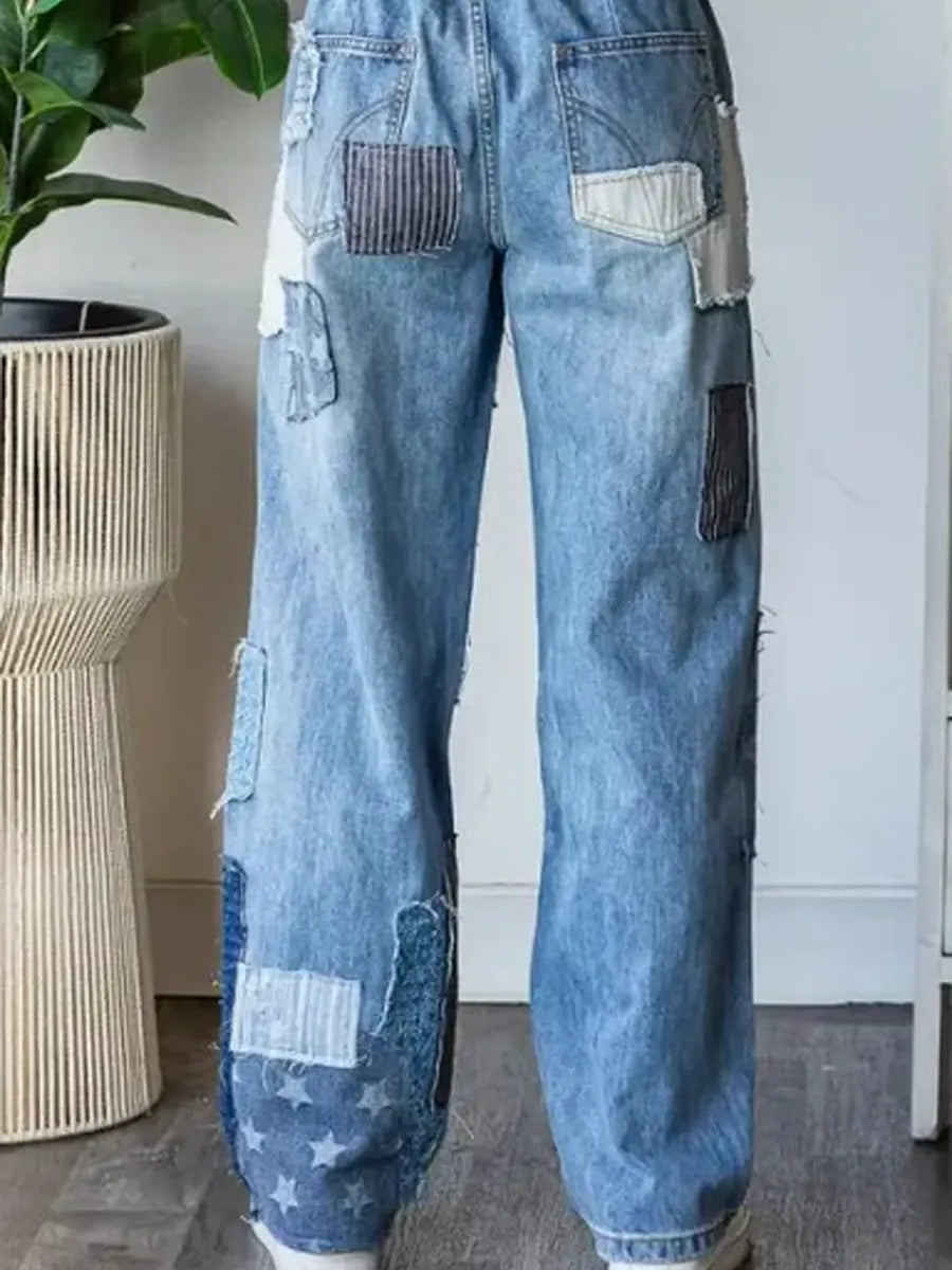Women's Vintage Pattern Art Print Casual Cotton Denim Jeans