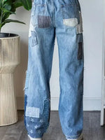 Women's Vintage Pattern Art Print Casual Cotton Denim Jeans