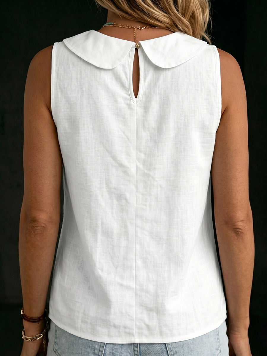 Collared Sleeveless Lace Splicing Shirt
