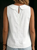 Collared Sleeveless Lace Splicing Shirt
