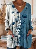 Women's Floral Pattern Art Print Casual Cotton Knitted Sweater