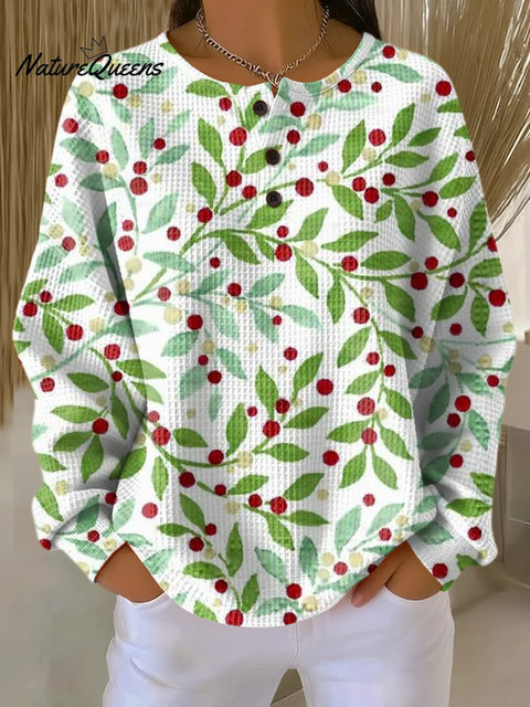 Women's Beautiful Leaves Plant Painting Art Print Casual Cotton Shirt
