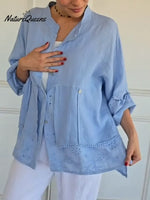 Women's Lace-paneled Cotton And Linen Shirt