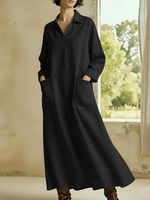 Casual And Cozy Polo-neck Loose Linen Dress