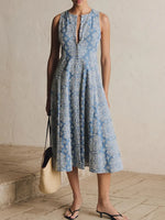 Women's Floral Elegant Retro Blue Sleeveless Dress