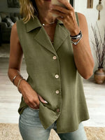 Women's Cotton Linen Loose Solid Color Sleeveless Shirt