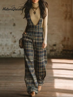 Women's Retro Plaid Cotton Jumpsuit