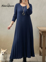 Elegant Pleated Design Solid Color Knit Dress