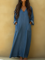 Casual V-neck Loose Denim Dress