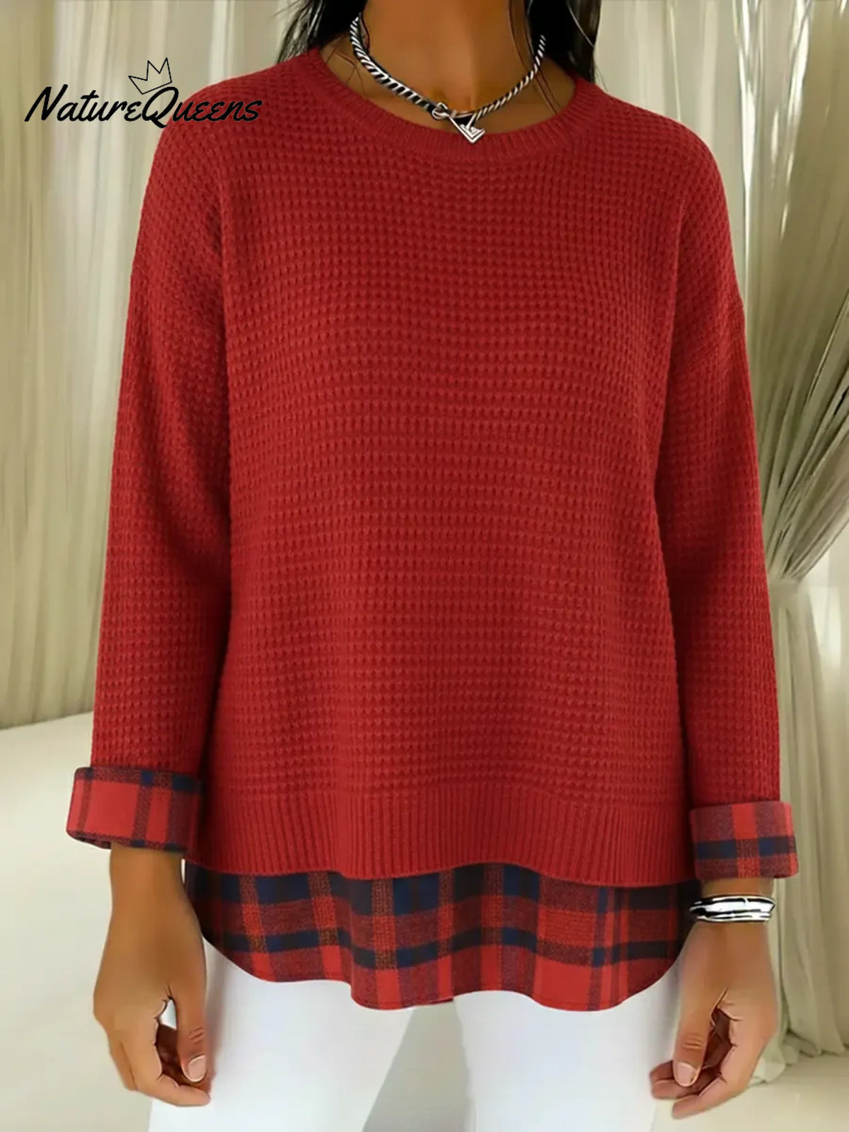 Women's Patchwork Plaid Pullover Sweater
