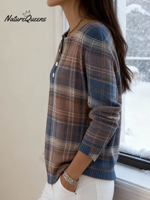 Geometric Grid Decorative Pattern Casual Cardigan Collar Long Sleeve Sweater