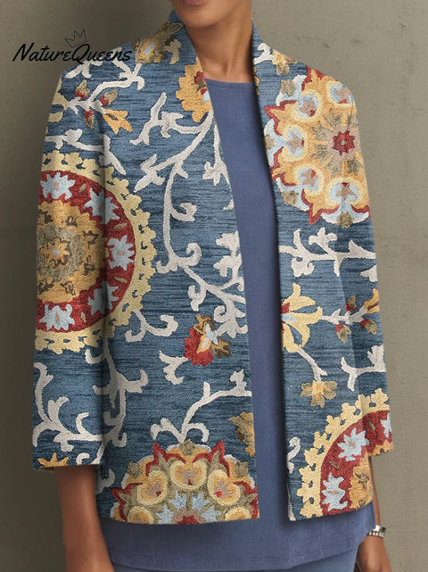 Women's Simple Retro Flowers Floral Pattern Art Print Casual Cotton Shirt