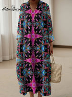 Visually Stunning Star-shaped Decorative Patterns Women's Casual V-Collar Long Sleeve Dress