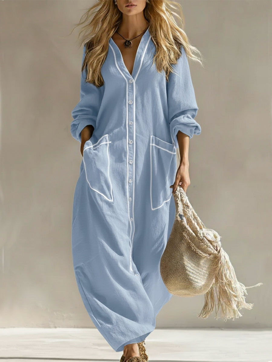 Comfortable Linen And Cotton Trimmed Dress