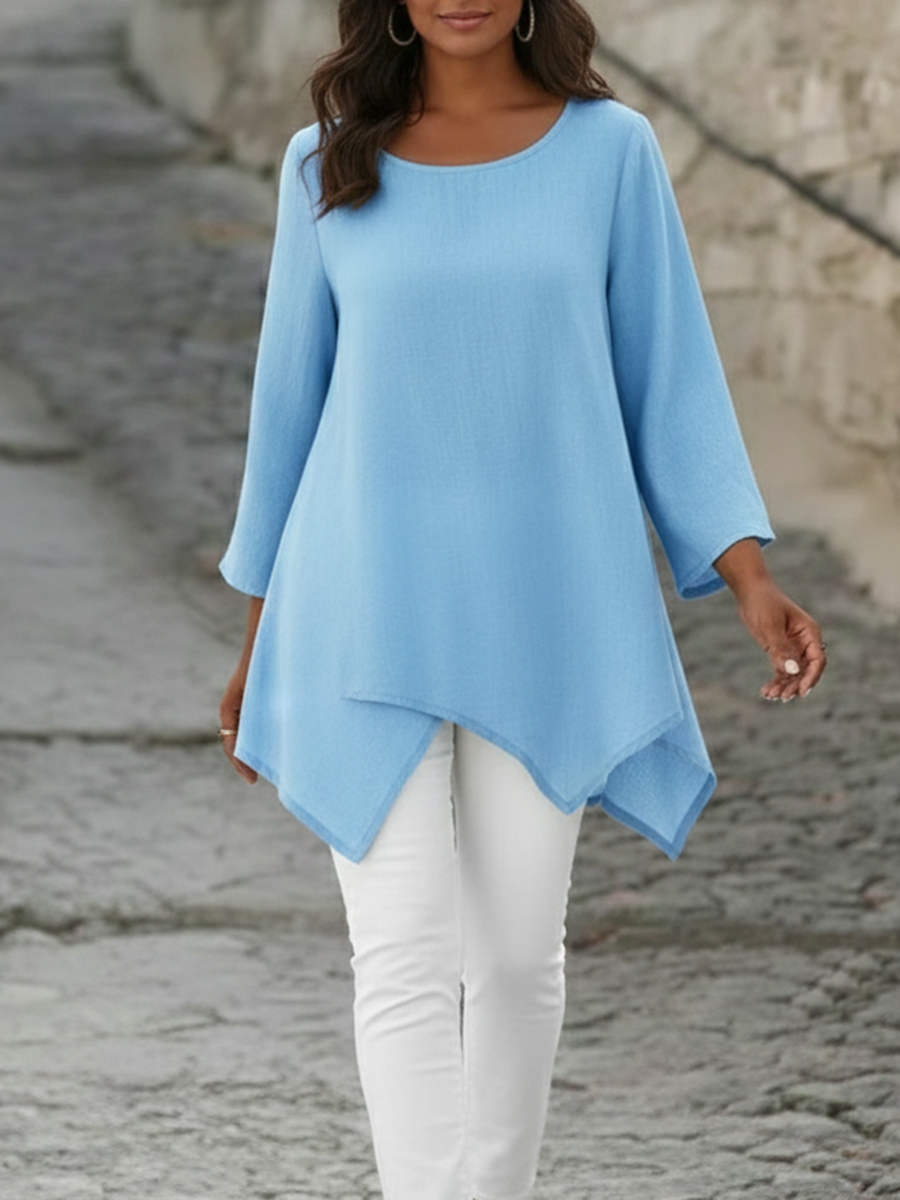 Cozy Elegant Irregular Hem Cotton And Linen Shirt Top
