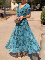 Women's Elegant V-neck Dress With Retro Artistic Print