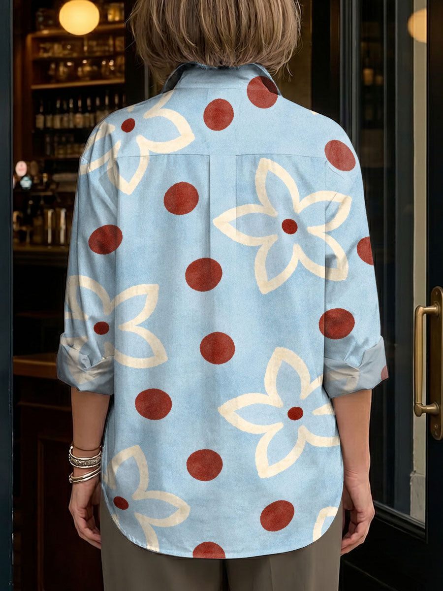Elegant Floral Decorative Patterns Women's Long Sleeve Linen Cotton Shirt