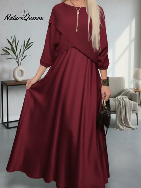 Elegant Cozy Knit Top And Satin Dress Two-piece Set
