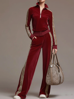 Casual Sporty Retro Leopard Print Sweatshirt And Wide-leg Pants Two-piece Set