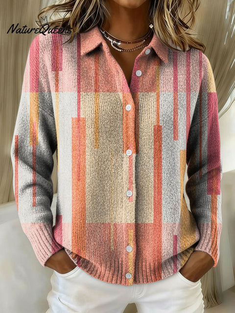 Women's Geometric Abstract Patchwork Pattern Art Print Cowl Neck Sweater