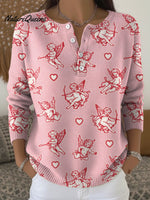 Cupid Print Casual Valentine's Day Sweater