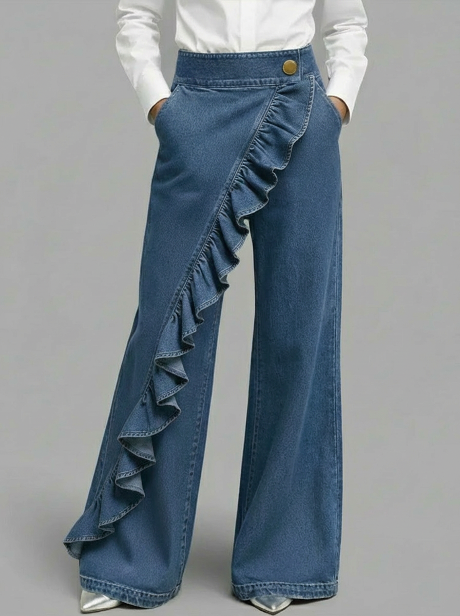 Women's single ruffled jeans