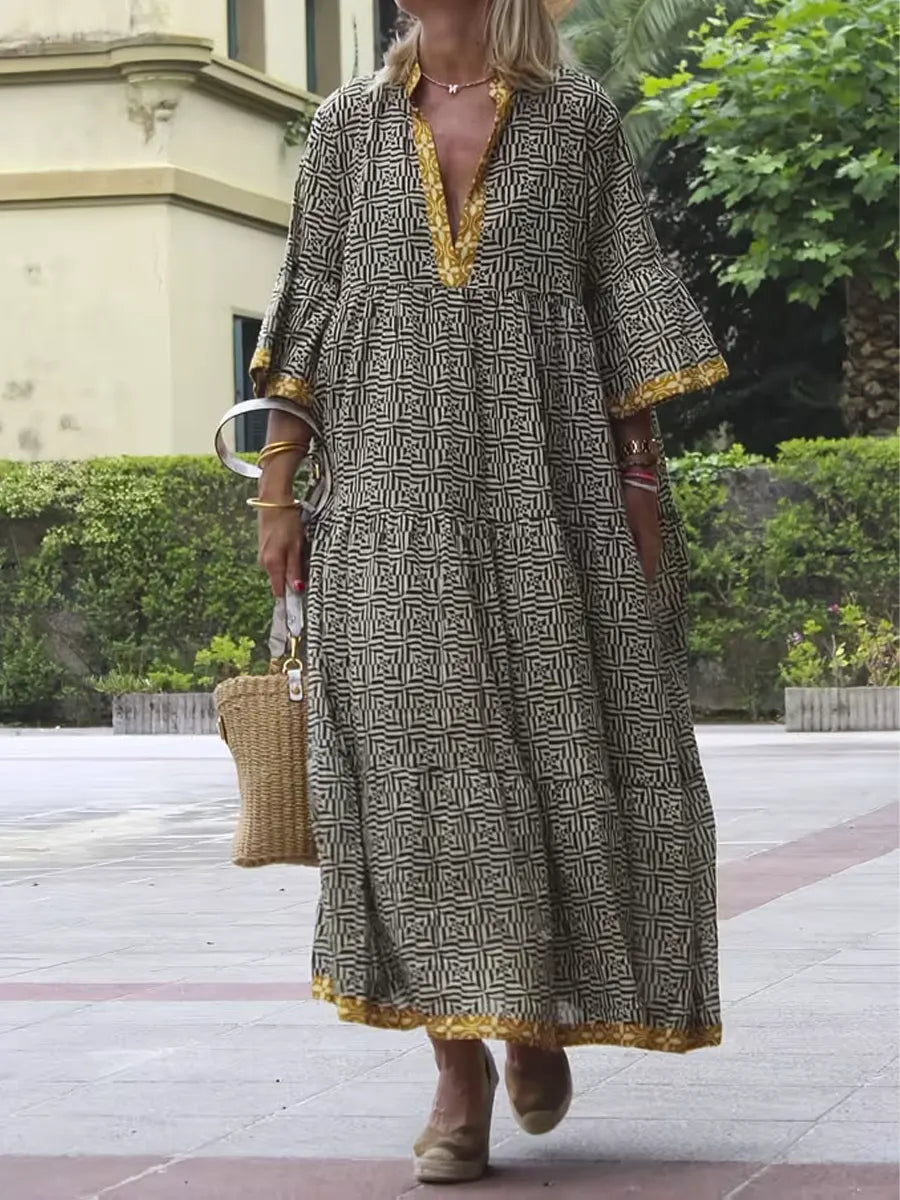 Women's Retro Pattern Art Print Casual Cotton Dress