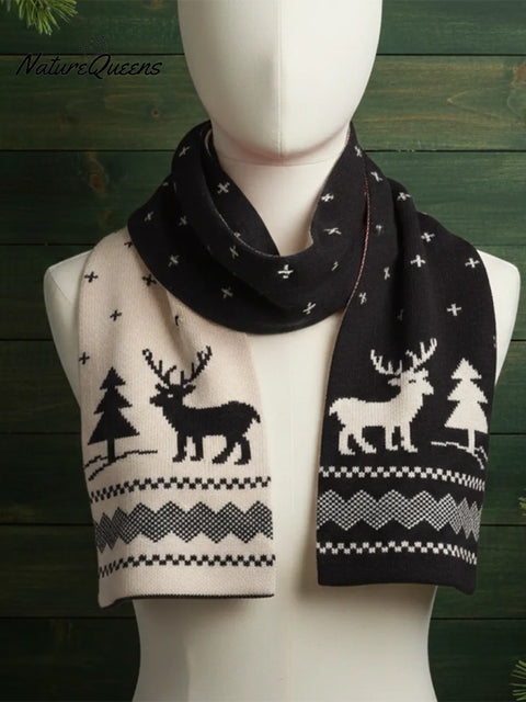 Cozy Retro Christmas Reindeer Scarf