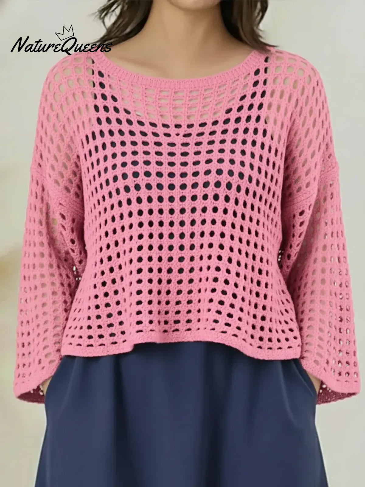 Women's Cozy Crocheted Openwork Pullover Top