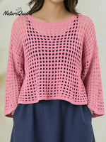 Women's Cozy Crocheted Openwork Pullover Top