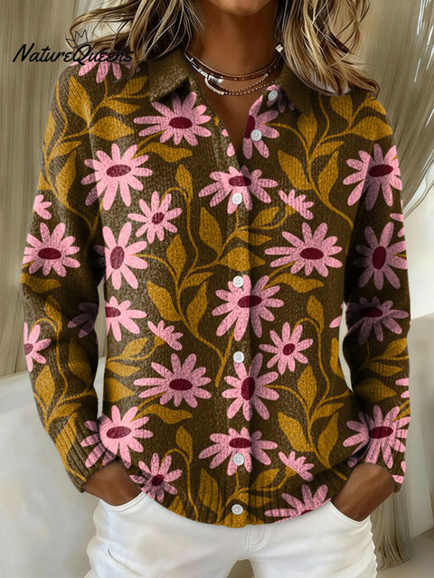 Women's Retro Floral Pattern Art Print Cowl Neck Sweater