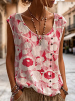 Women's Floral Pattern Art Print Casual Sleeveless Cotton Shirt