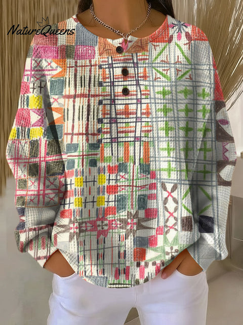 Women's Geometric Color Splicing Pattern Art Print Casual Cotton Shirt