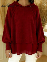 Women's Solid Color Patchwork Long Sleeve Casual Loose Hooded Sweatshirt