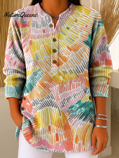 Women's Color Flowers Gradient Print Casual Cotton Shirt