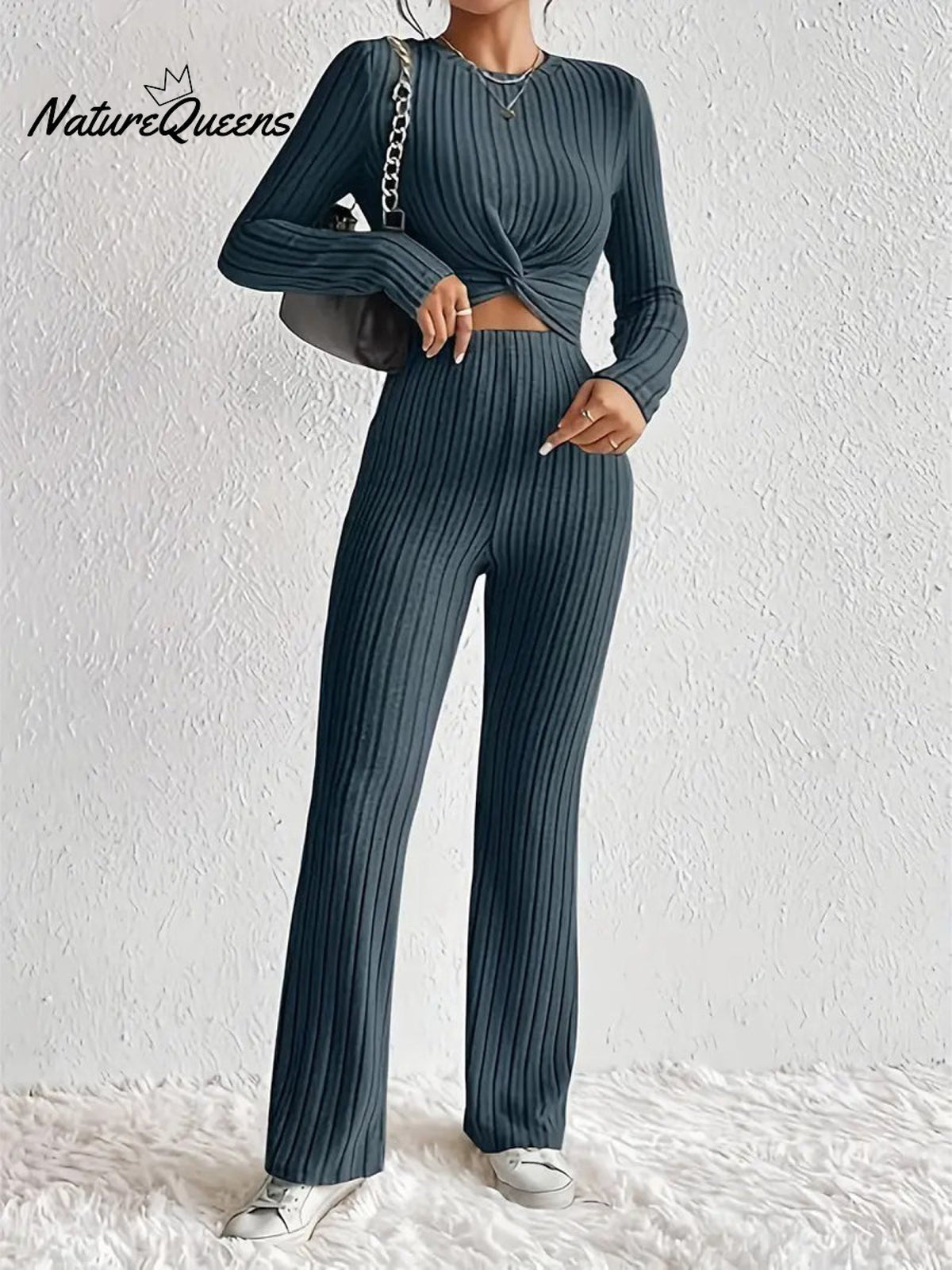 Women's Solid Color Two-piece Set Long-sleeved Top Slim-fit Pants