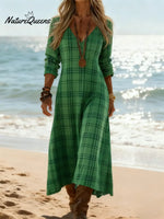 Women's Plaid Pattern Art Print Casual Cotton Dress