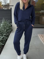 Casual Travel Zip-up Hoodie And Button-down Pants Two-piece Set