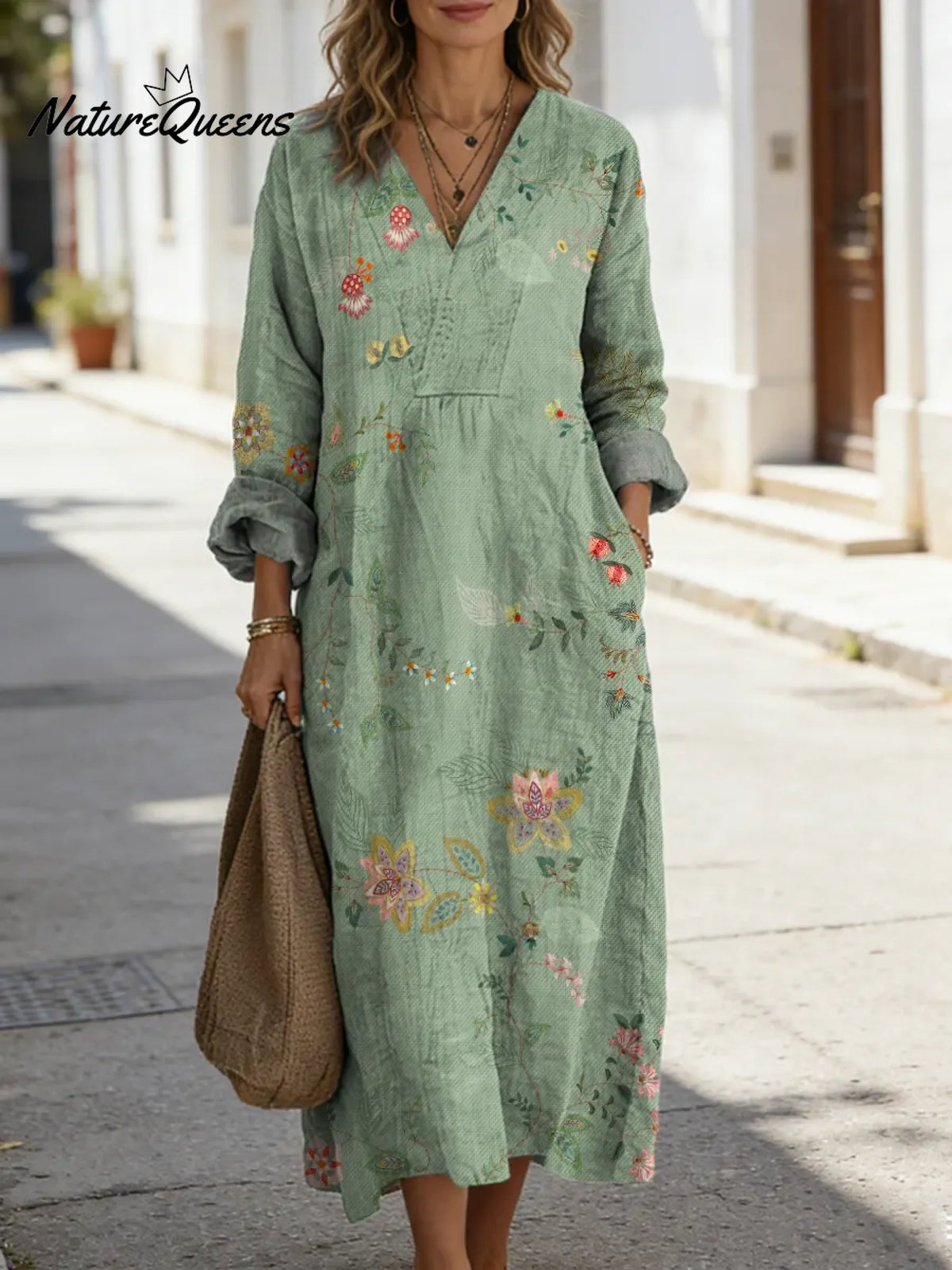 Women's Floral Art Print Casual Cotton Dress